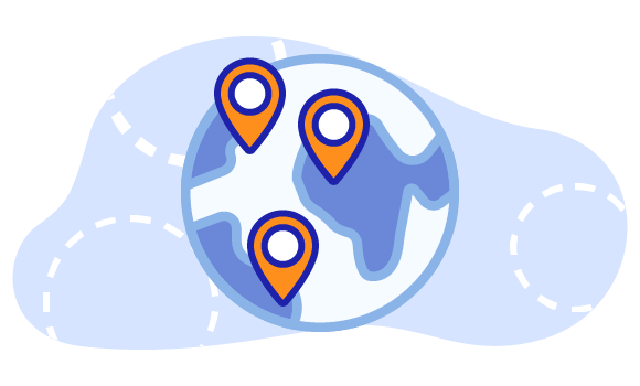 GESTIONE NUMERI GEOGRAFICI Icona con un mondo e dei pin sopra