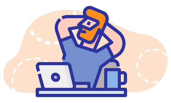 Illustrazione di un uomo in relax davanti ad un computer portatile