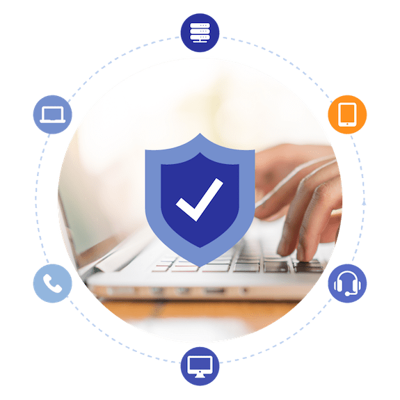 icona "sicurezza" con sfondo mani che digitano su pc