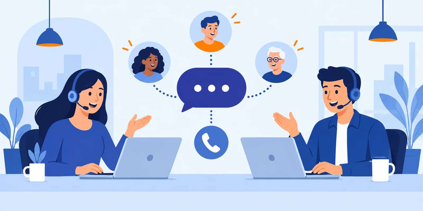 Illustrazione flat: operatori del servizio clienti