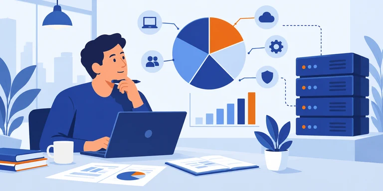 Illustration flat design : investissements informatiques