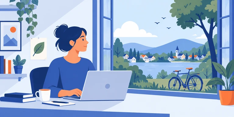 Illustrazione flat: lavoro da remoto e sostenibilità