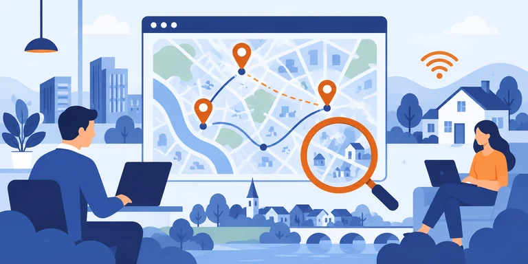 Illustrazione flat: mappa della connettività a banda larga