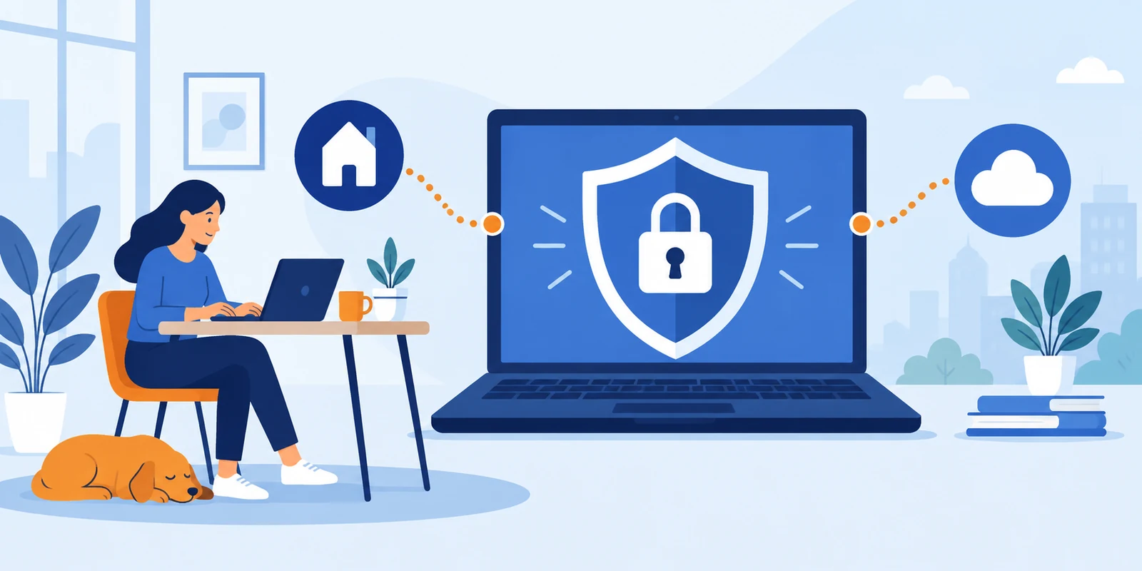 Illustrazione flat: sicurezza informatica nel lavoro da remoto