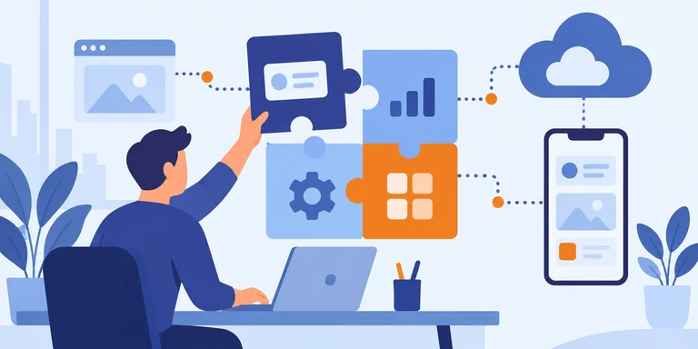 Illustrazione flat: integrazione dei software aziendali