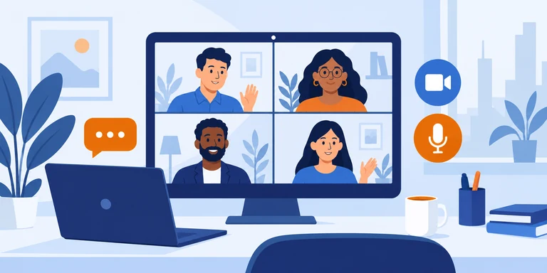 Illustrazione flat: collaborazione in videoconferenza