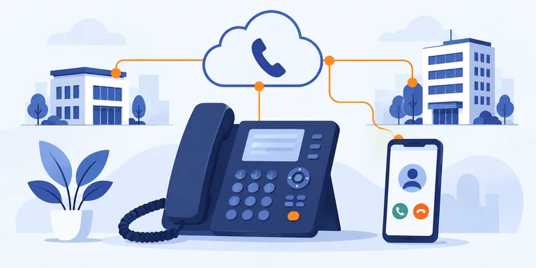 Illustrazione flat: telefonia VoIP aziendale